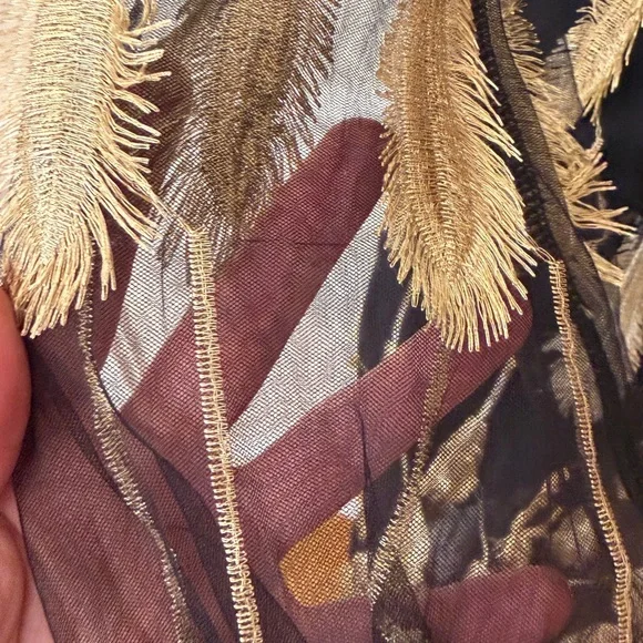 Vintage 90s LAN Classic Metallic Gold 3D Feather Mesh Maxi Romper Festival Glam - Picture 8 of 9